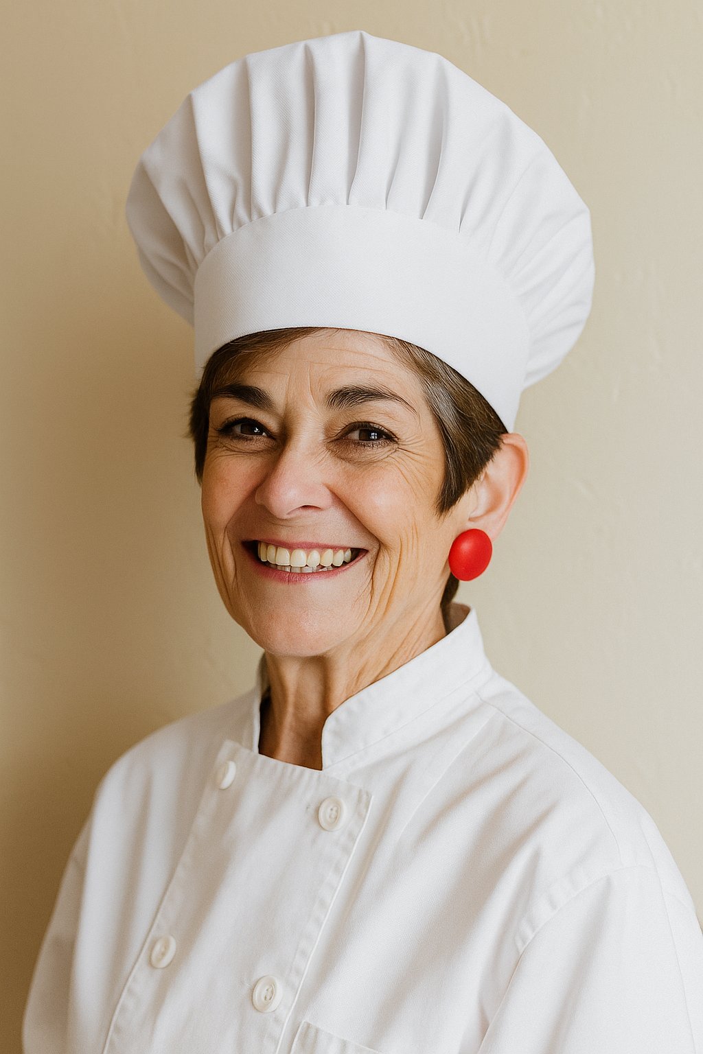 Ela Vivonetto, founder and chef of The Sauce Lady, smiling in her chef whites