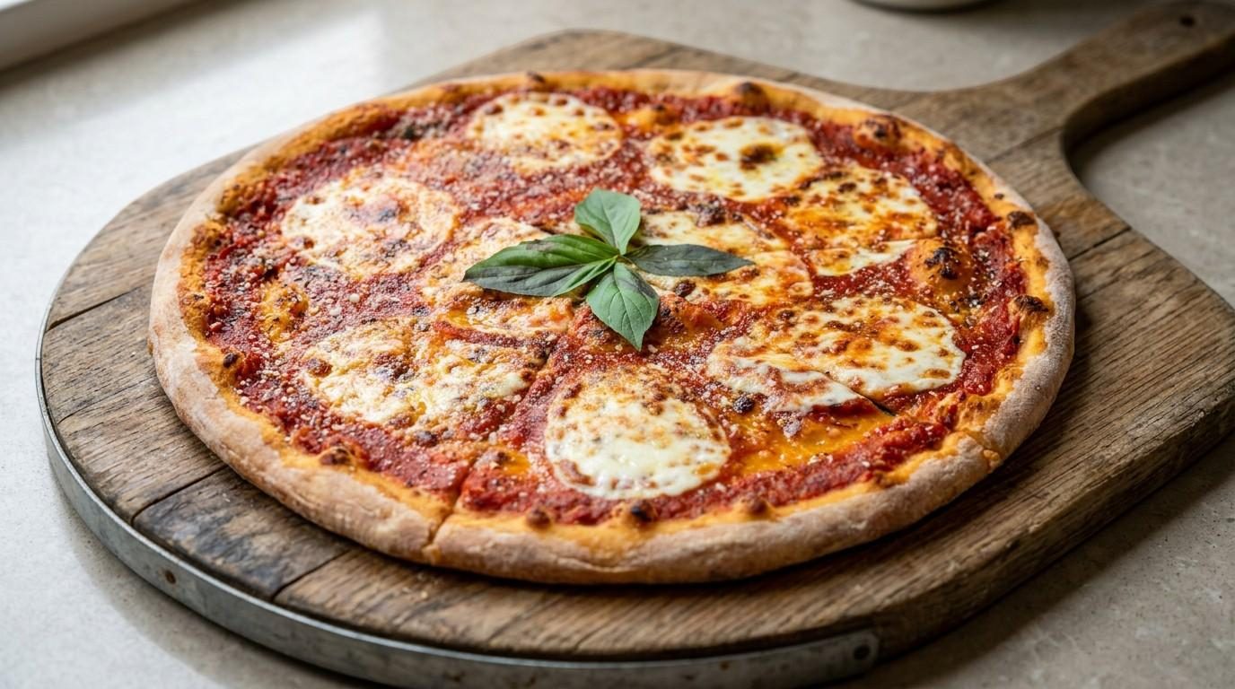 Wood-fired margherita pizza with fresh basil at The Sauce Lady in Naples, Florida